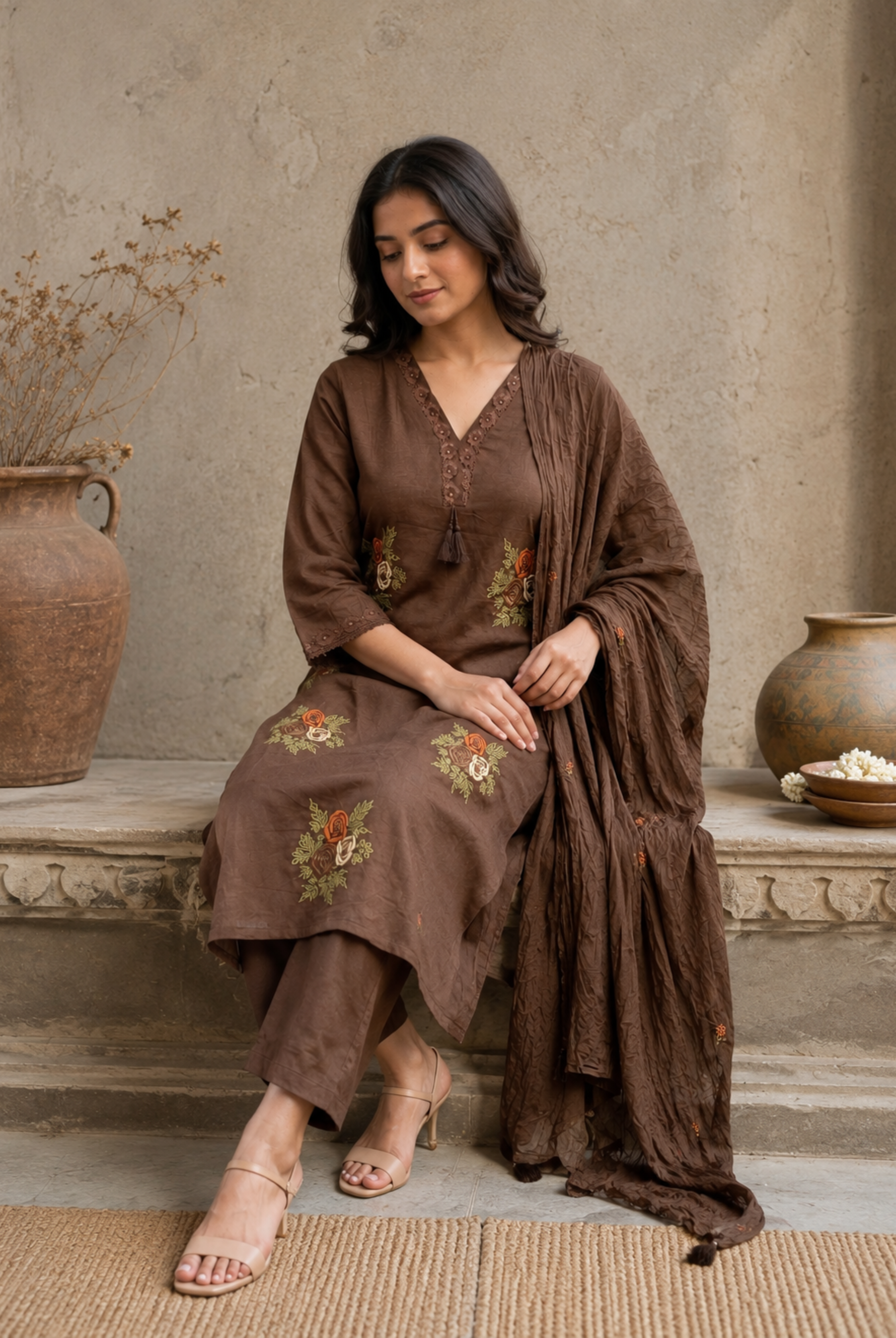 Mocha Grace Embroidered Kurta Set