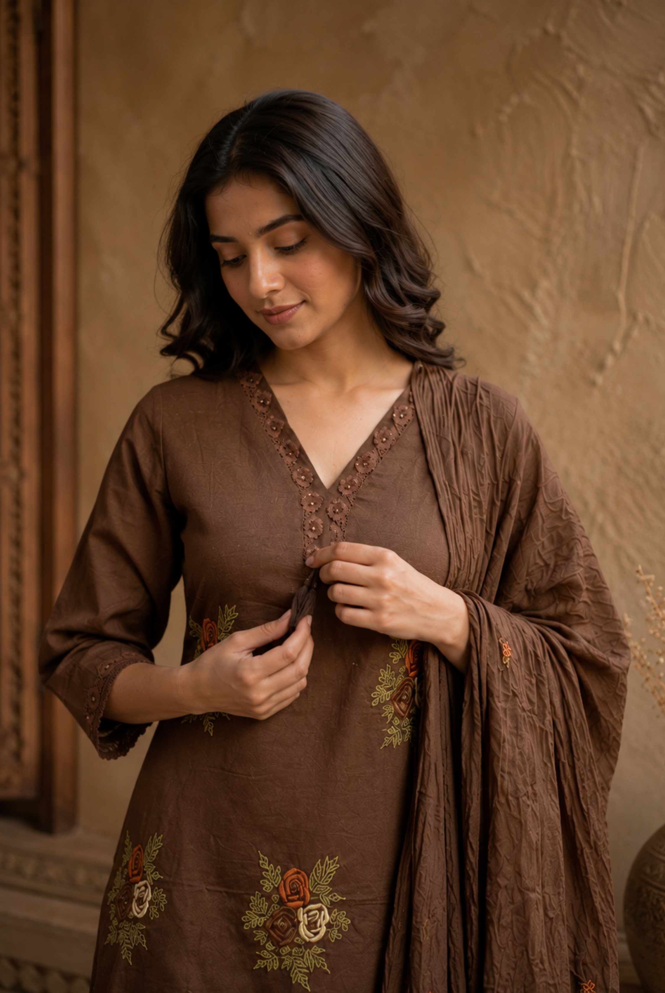 Mocha Grace Embroidered Kurta Set