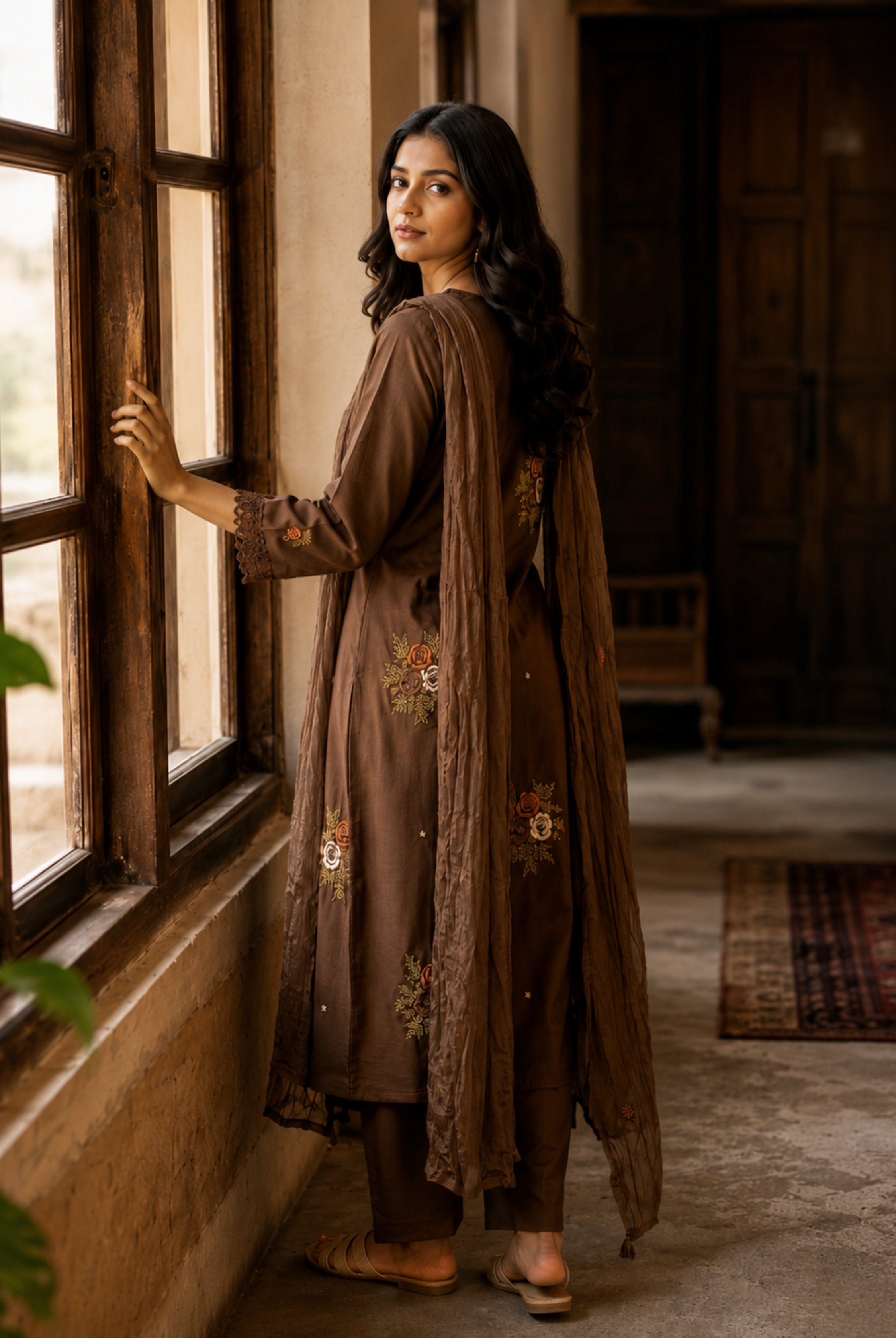 Mocha Grace Embroidered Kurta Set