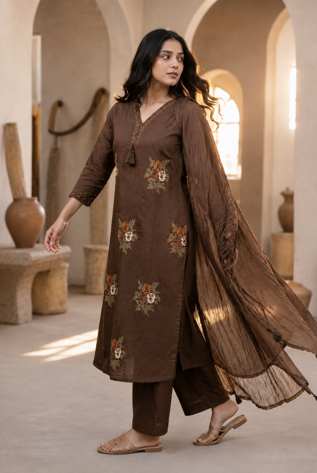 Mocha Grace Embroidered Kurta Set