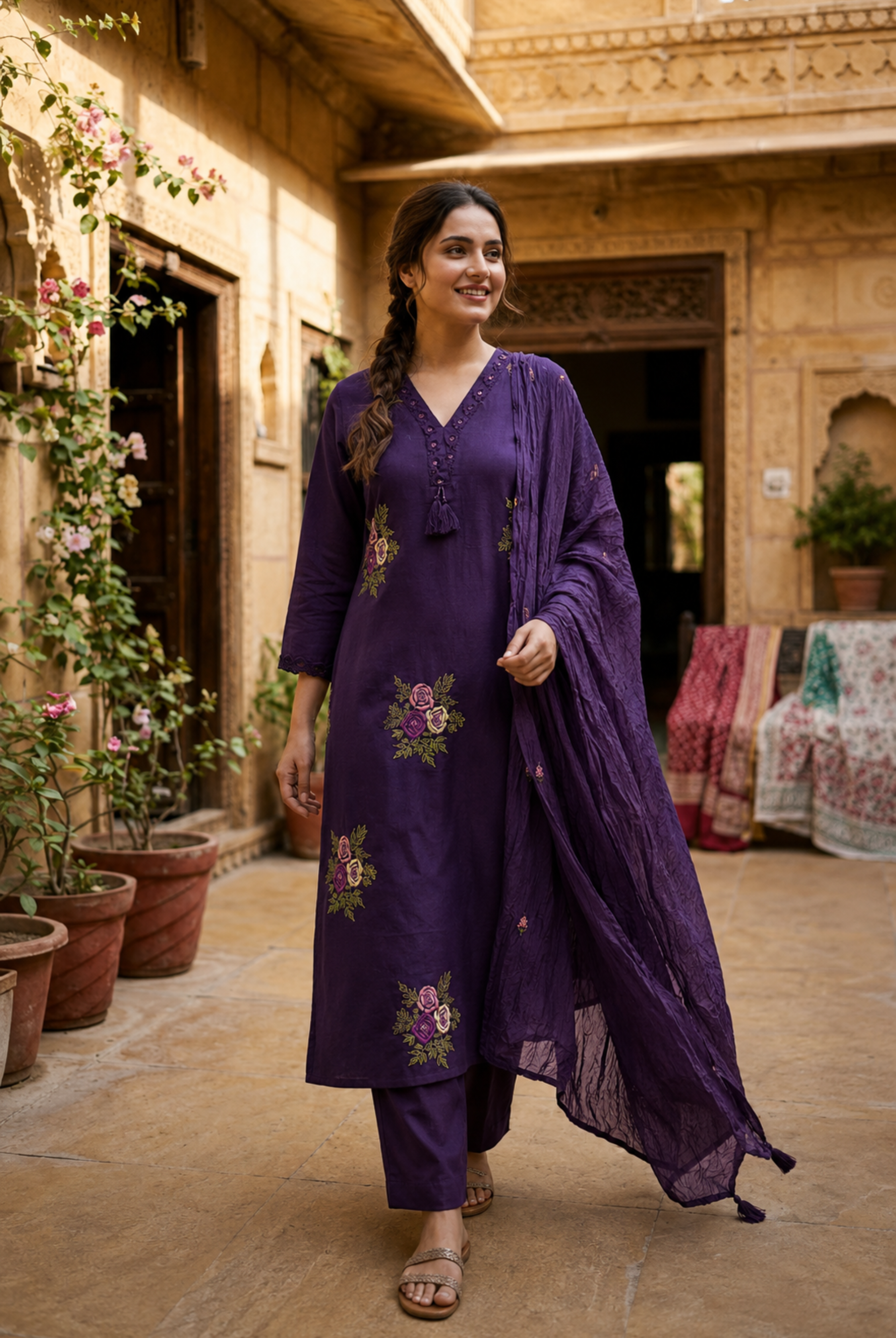 Royal Orchid Embroidered Kurta Set