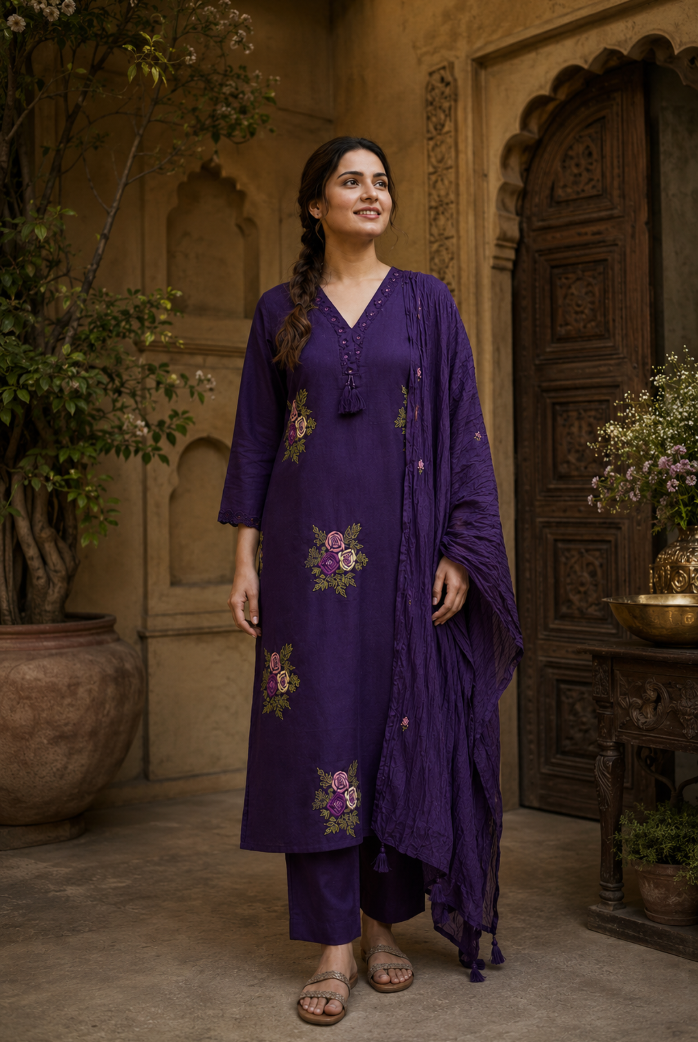 Royal Orchid Embroidered Kurta Set