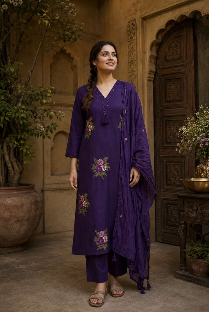Royal Orchid Embroidered Kurta Set