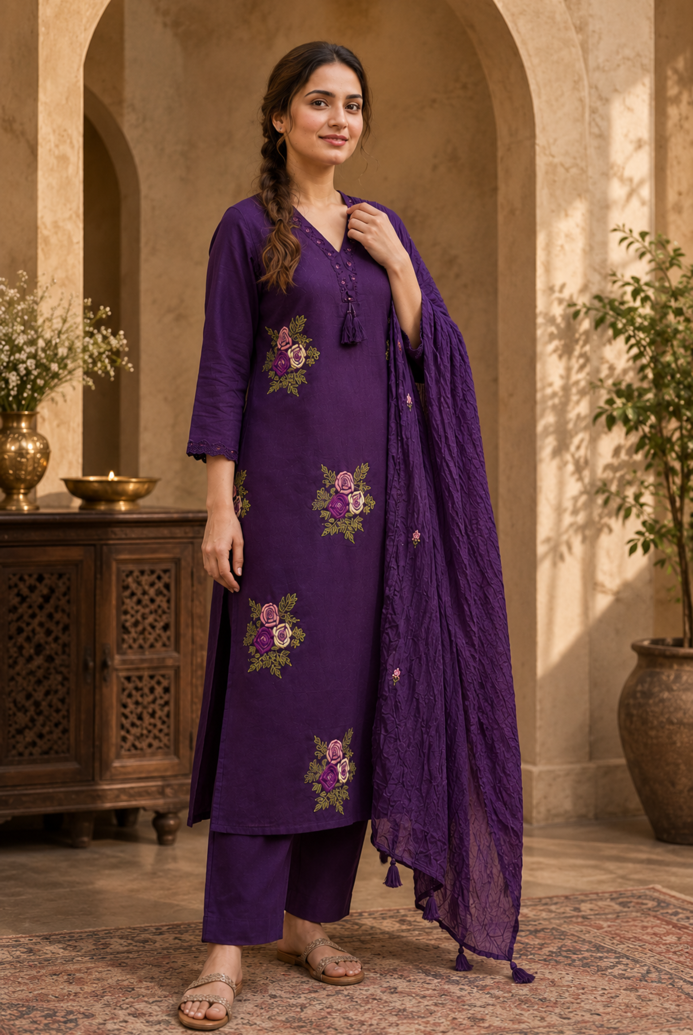 Royal Orchid Embroidered Kurta Set