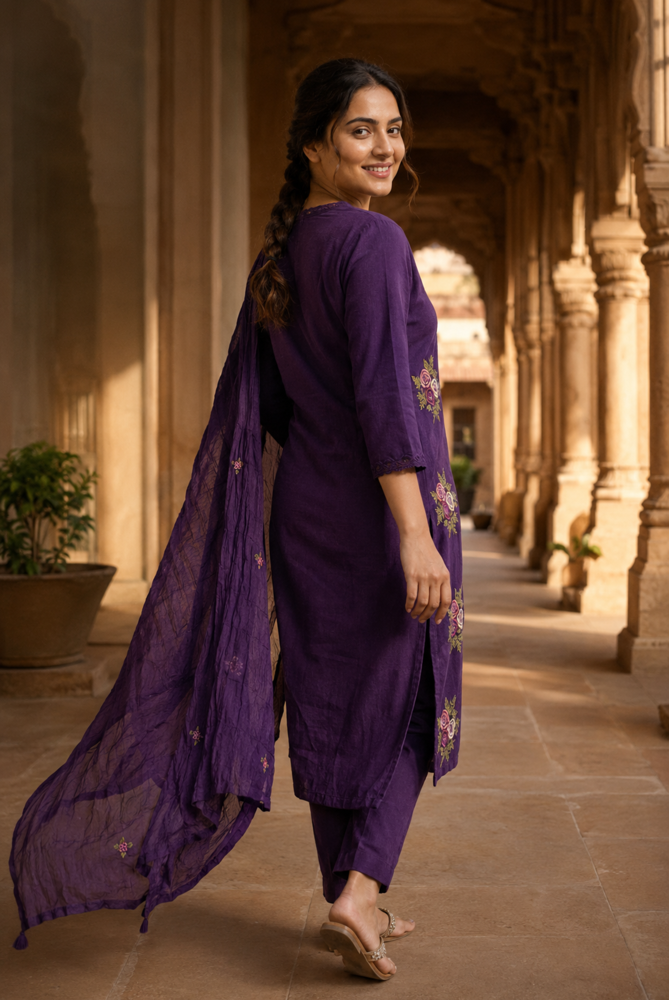 Royal Orchid Embroidered Kurta Set