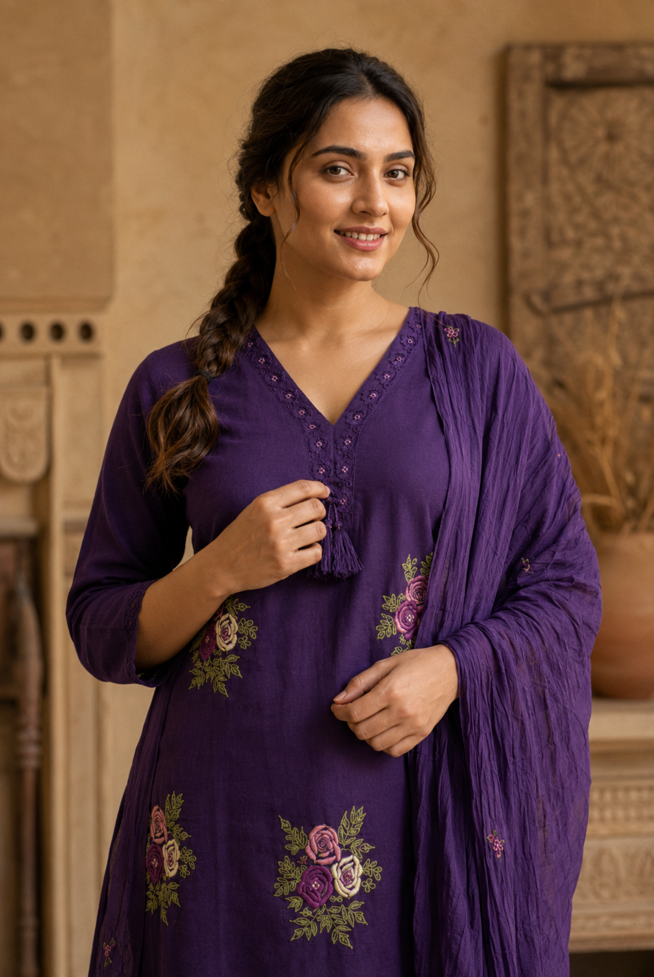 Royal Orchid Embroidered Kurta Set