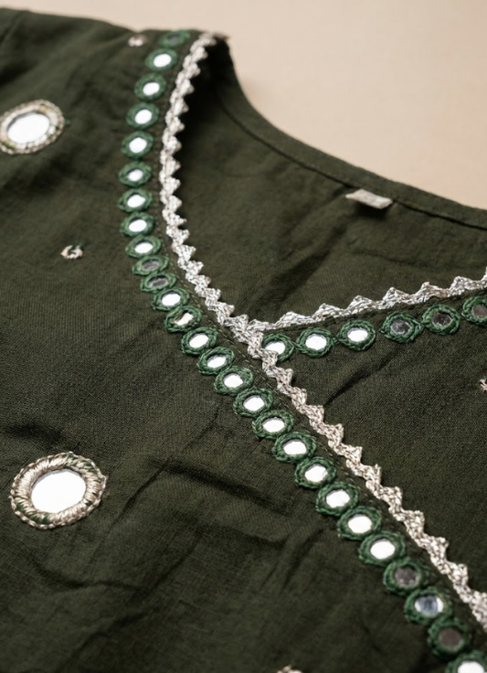 Forest Green Embellished Cotton Kurta Set with Dupatta