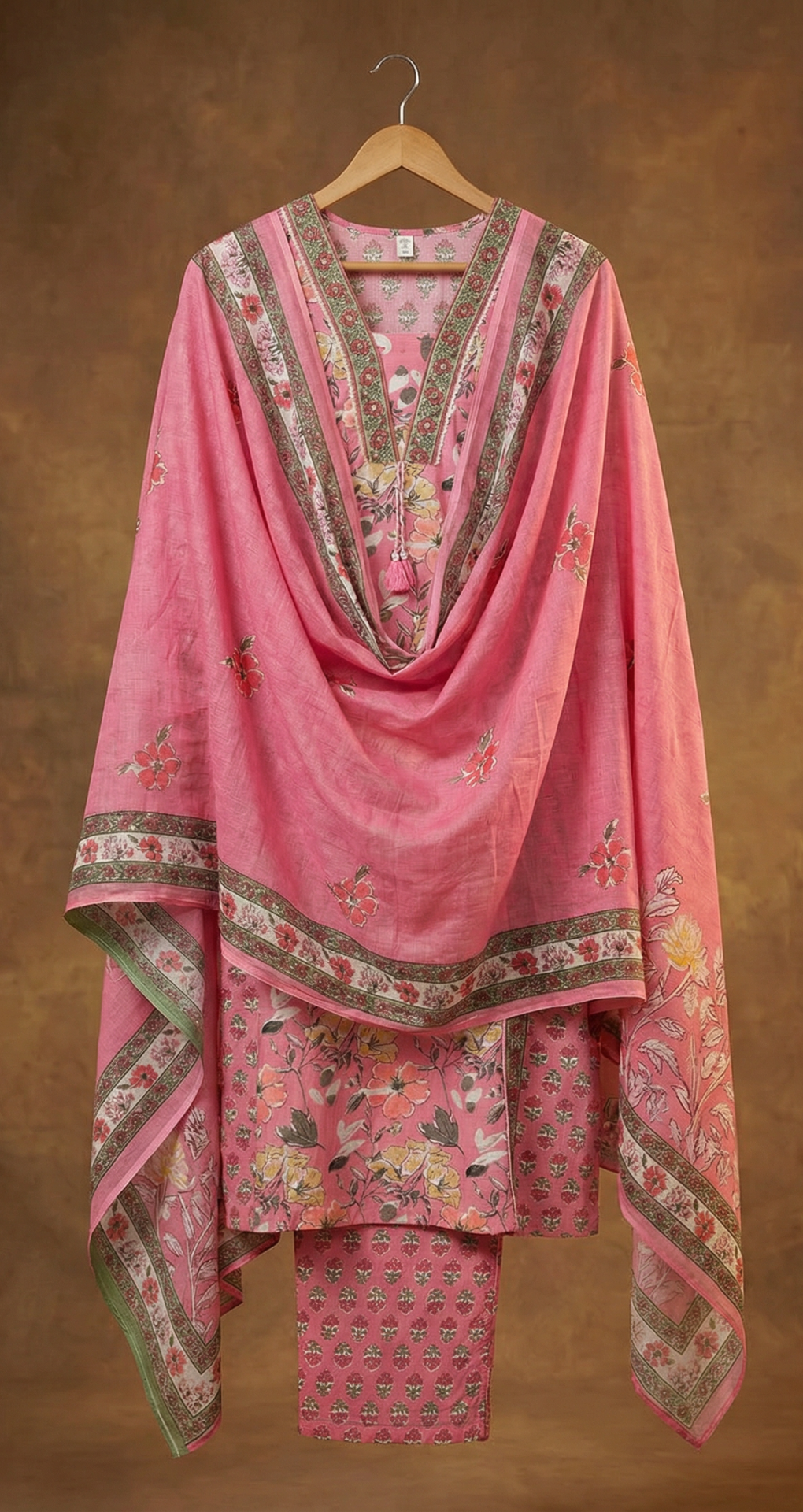 Women’s Pink Floral Printed Kurta Set with Dupatta