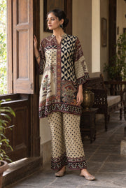 Ivory & Maroon Printed Cord Set