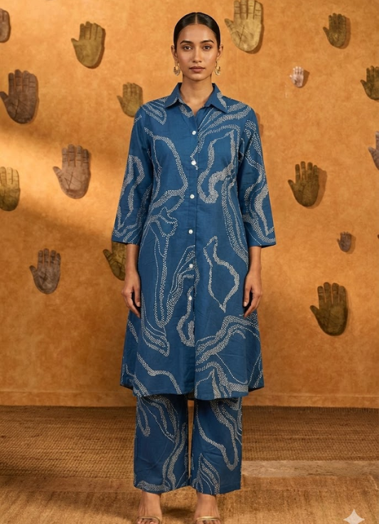 Indigo Bandhani Printed Cotton Kurta Set with Palazzo