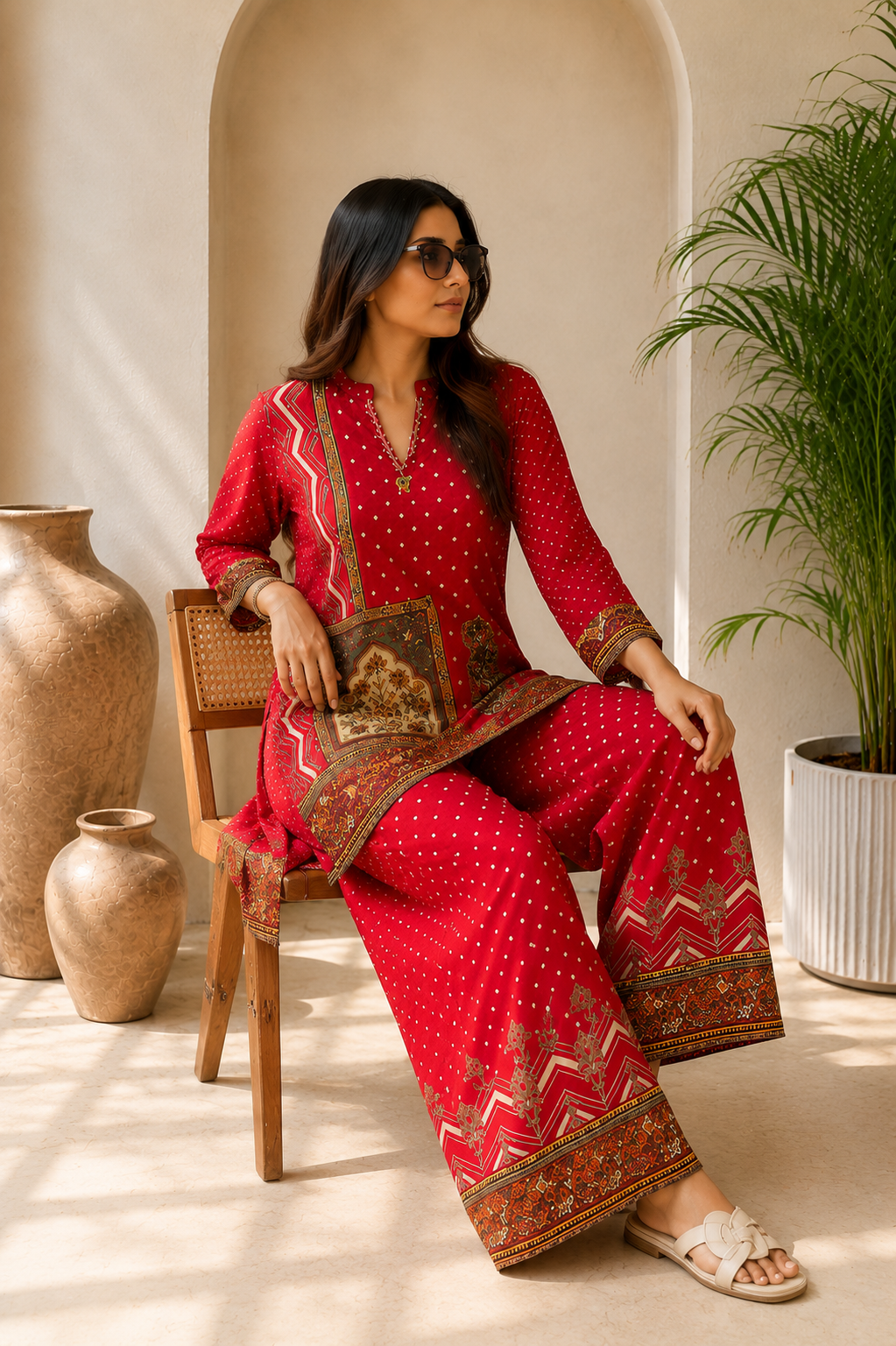 CRIMSON RED PURE CREPE COORD SET