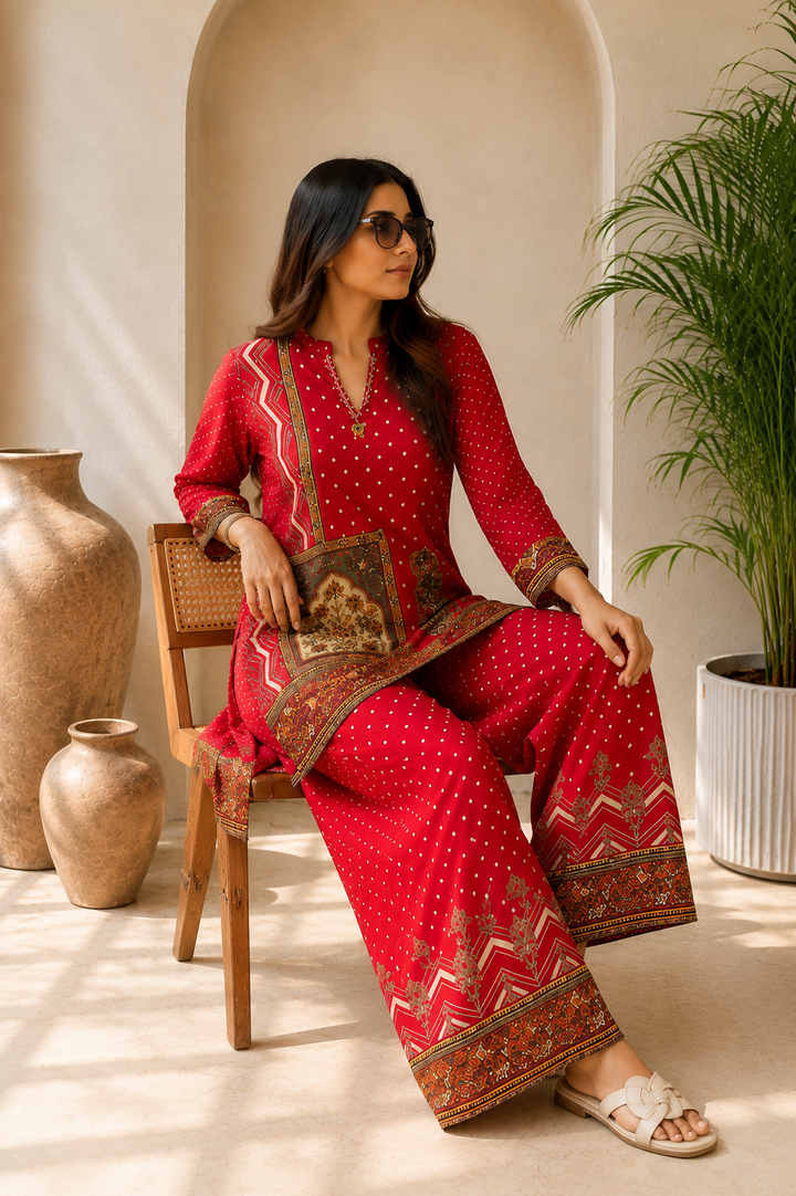 CRIMSON RED PURE CREPE COORD SET
