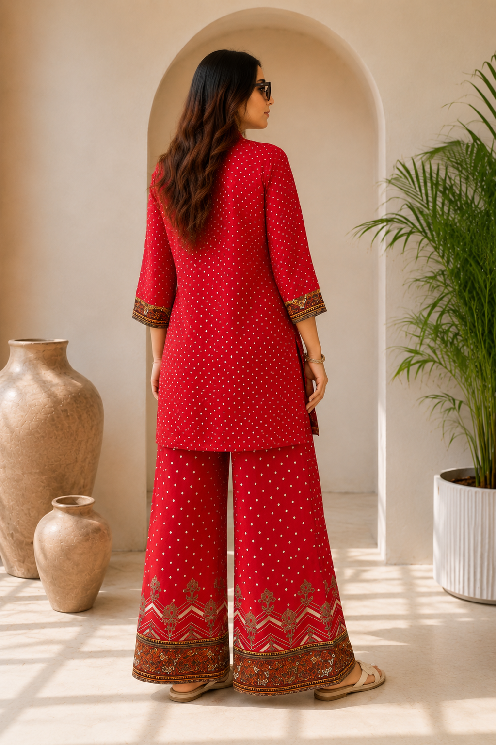 CRIMSON RED PURE CREPE COORD SET
