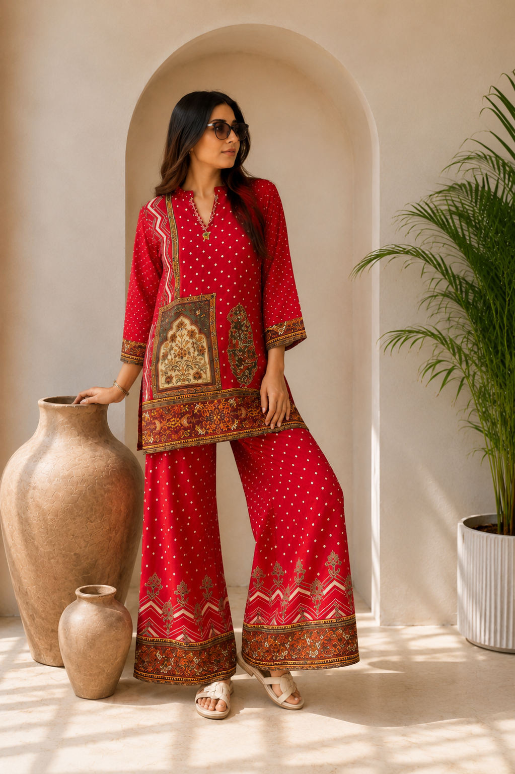 CRIMSON RED PURE CREPE COORD SET