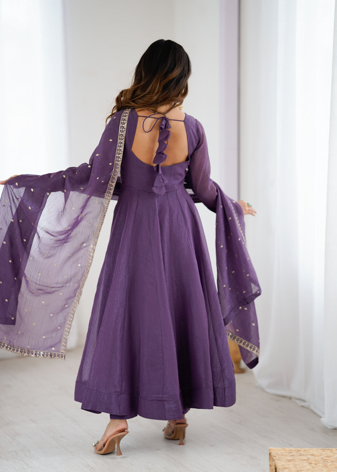 PURPLE Crunchy Silk With Embroidery ANARKALI SUIT