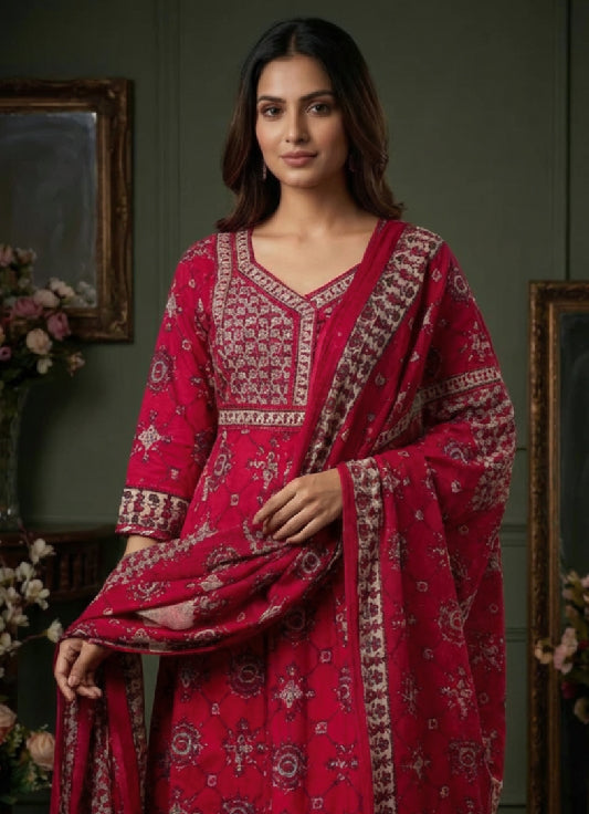 Crimson Heritage Printed Kurta Set with Dupatta