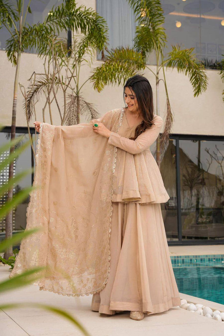 Beige PEPLUM AND SHARARA WITH DUPATTA