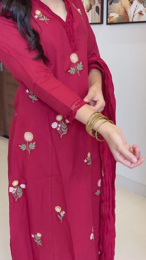 Crimson Royale Embroidered Kurta Set