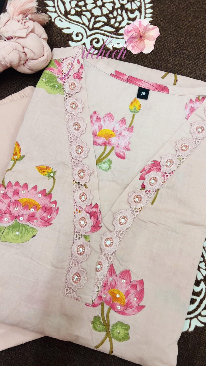Pink Floral Printed Anarkali Suit Set with Dupatta