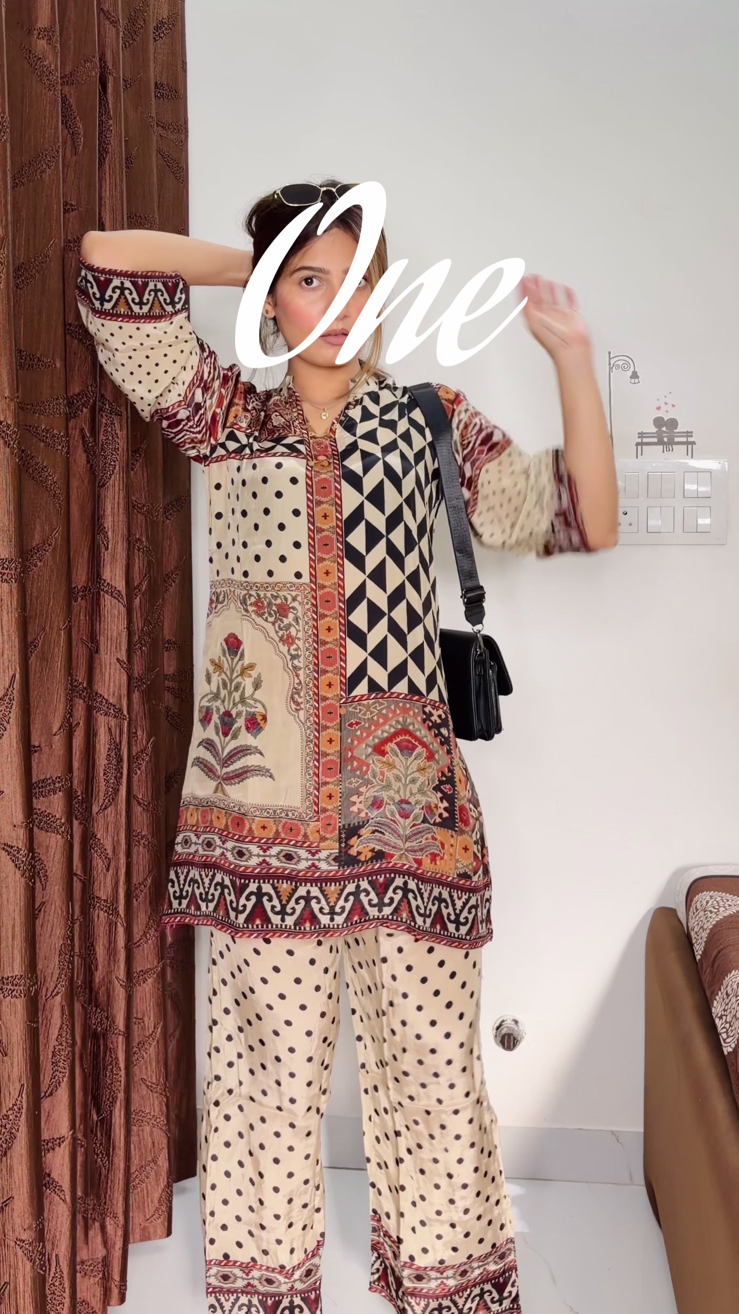 Ivory & Maroon Printed Cord Set