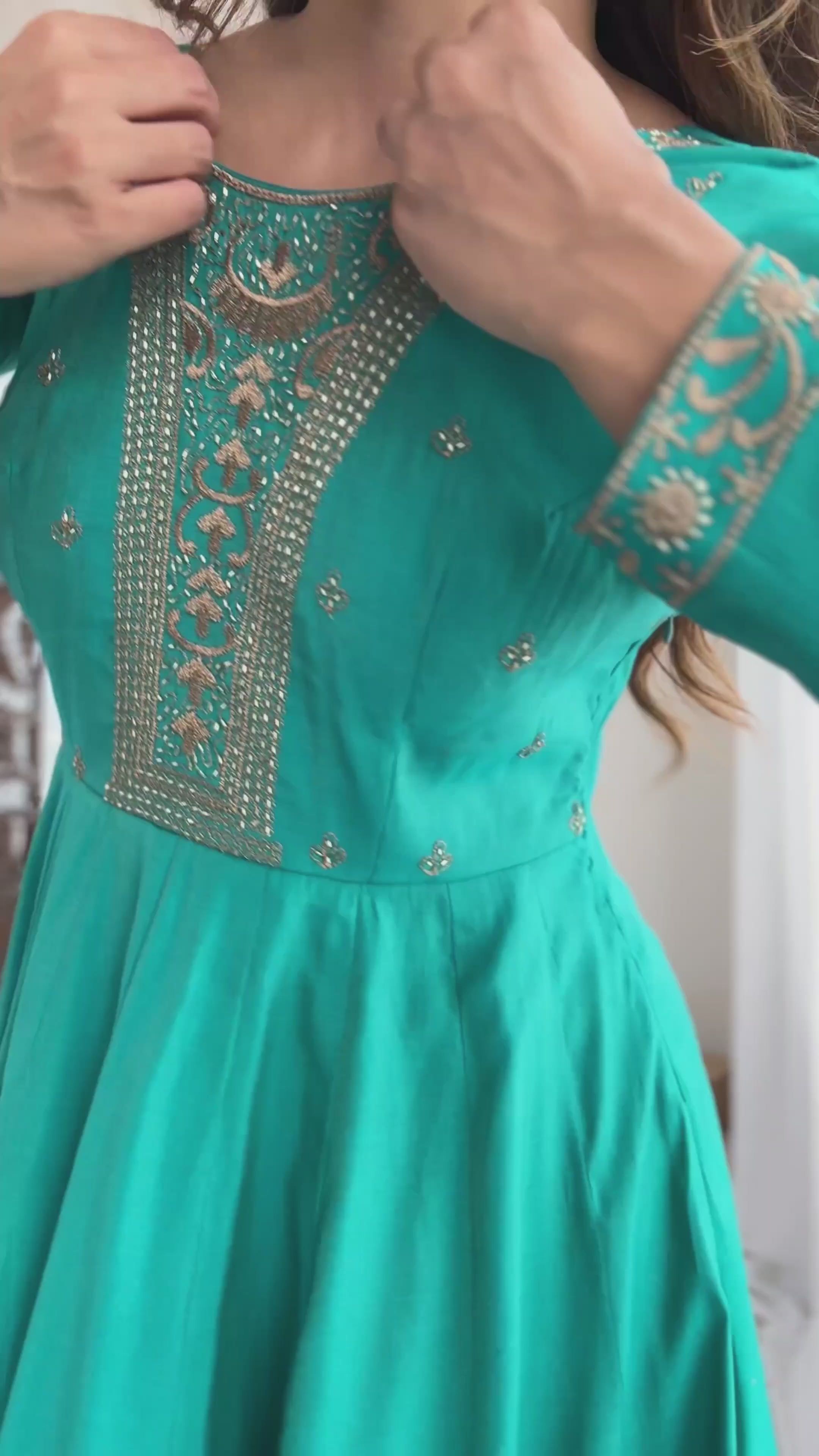 Rama Color Pure Chanderi Silk Three Piece Anarkali Suit